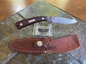 Vintage Schrade Old Timer Knife 1580T Skinning Gut Hook + Leather Sheath USA