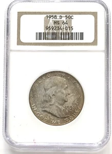 1958-D USA 50c Franklin Half Dollar NGC Mint State 64 Coin MS - Picture 1 of 2