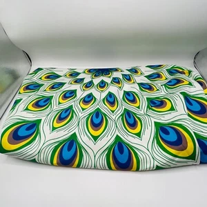 Mantel redondo plumas de pavo real poliéster 56" flecos pompón MCM colorido - Imagen 1 de 10
