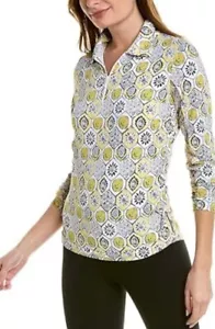 IBKUL Terra Print Adjustable Length LS Polo Yellow/Charcoal Multi Sz S UPF 50 - Picture 1 of 2