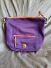 Dooney And Bourke Purple Nylon Bag Shoulder Bag Leather Strap Medium Sized