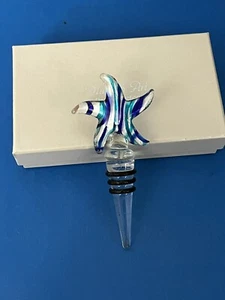 Vintage Murano Art Deco Glass Sea Star Wine Bottle Stopper Blue New in Box - Picture 1 of 9