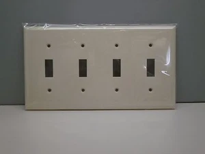 Premier Four 4-Gang Toggle Light Switch Cover Wallplate Wall Plate Light Almond - Picture 1 of 3
