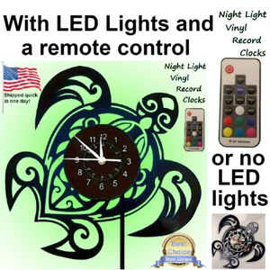 Sea Turtle vinyl record wall clock w/wo LED back light ocean tattoo t shirt art - Picture 1 of 8