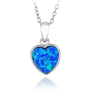Sterling Silver Created Blue Opal Heart Necklace - Picture 1 of 3