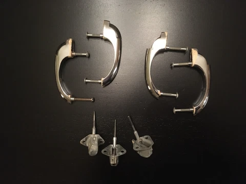 Lot of 4 Vtg Polished Chrome Cabinet Door Push-Button Pull Handles Latches Cover