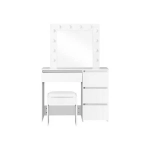 Dressing Table Stool Set With 12 Bulbs Mirror White - Picture 1 of 5