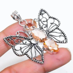 Peach Morganite Gemstone Handmade 925 Sterling silver Jewelry Pendant Size 2'' - Picture 1 of 1