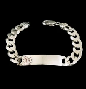 8" x 10.5mm Vintage Heavy Solid Sterling Silver Cuban Medical ID Bracelet. Italy - Picture 1 of 10