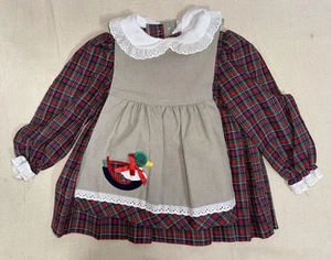 Vintage Bryan Co Girls Plaid Duck Embroidered Pinafore Dress Size 2T USA Eyelet - Picture 1 of 9