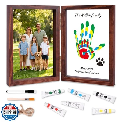 Kit de huellas de manos familiares, hágalo usted mismo mano y huella de bebé hecho a mano recuerdo madera Fr Foto 1 de 4