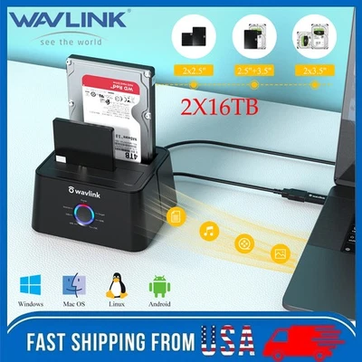 Lector SSD HDD de 2,5"/3,5" Caja de Disco Duro Externo USB 3,0 a SATA Doble Bahía Foto 1 de 4