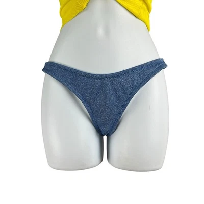 Pantalones de bikini triangulares para mujer pequeños azules brillantes trajes de baño tiro alto Foto 1 de 4