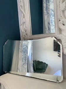 Rahmenloser asymmetrischer Spiegel 30er Jahre Art Deco mit Hängekette abgeschrägt Vintage - Bild 1 von 5