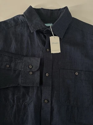 J McLaughlin Mens Long Sleeve Button Up Striped Jett Fineline Navy Blue Shirt S - Image 1 of 4