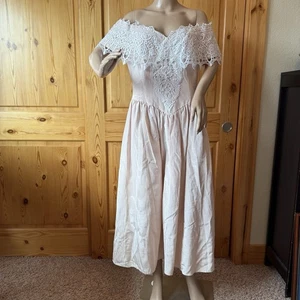 Vestido De Colección Años 80 Scott McClintock Rubor Rosa Encaje Hombro Descubierto Tafetán Talla 12 - Imagen 1 de 20