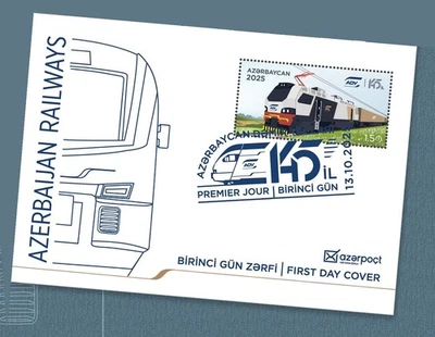 Azerbaiyán 2025 * Ferrocarriles de Azerbaiyán 145 años * TRANSPORTE * FDC Foto 1 de 2