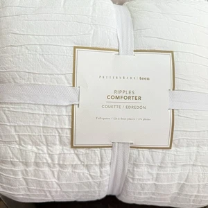 POTTERY BARN TEEN WAVY RIPPLES FULL/QUEEN COMFORTER ~ WHITE - Picture 1 of 7