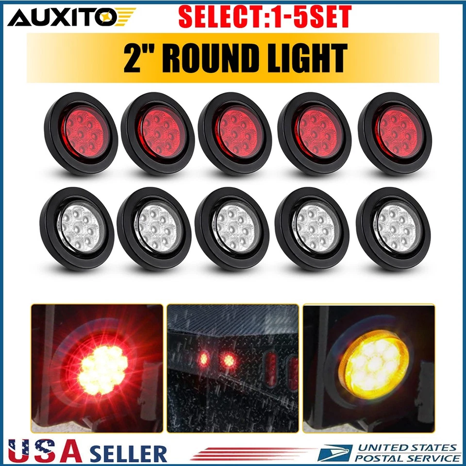 Fit 沃尔沃 VAH 2 英寸圆形 9LED 红色白色间隙标记灯 12V 24V 10-50X — 第 1/2 张图片