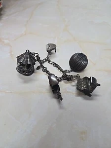 Vintage Danecraft Sterling Silver Charm Bracelet with 5 Charms 1900s RARE - Picture 1 of 7