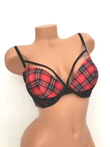 ¡NUEVO! SUJETADOR DE LUJO PUSH UP PUSH UP DE LUJO VICTORIA'S SECRET MUY SEXY ROJO NEGRO A CUADROS 32D - Imagen 1 de 2