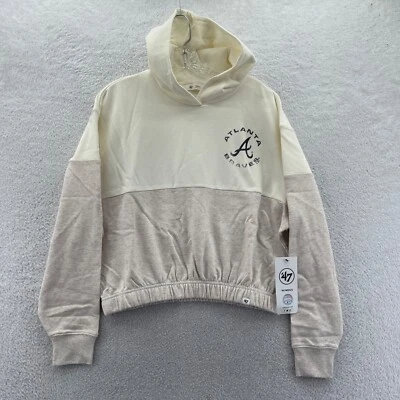 Atlanta Braves Hoodie Womens Small Cream '47 Brand Baseball MLB Sweatshirt New - Image 1 of 4