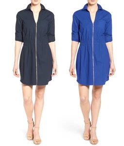 NWT $135 MICHAEL KORS Roll Tab Sleeve Zip Front Shirt Dress Navy or Royal - Picture 1 of 19