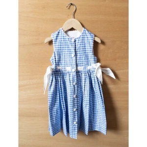 Plum Pudding Gingham Dress Vintage Style Buttons Bows Sleeveless Blue Size 4T - Picture 1 of 5