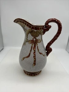 Toyo China Decorative Pitcher 6 Cup Scroll And Ribbon Crackle Glaze Finish - Picture 1 of 14