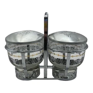 Vintage Libbey Glass Condiment Caddy W Dogwood Embossed Aluminum Lids - Picture 1 of 12