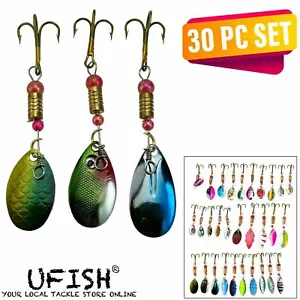 UFISH - 30pc Set Fishing Mixed Lot, Trout, Salmon, Bass Baits, Freshwater Lures - Picture 1 of 8