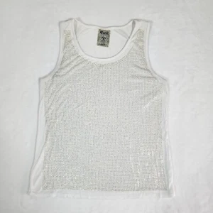 Vocal Womens Tank Top S Ivory Sequins Shiny Sleeveless Top - Picture 1 of 14