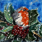 Peinture originale oiseau œuvre d'art floral petite peinture orange oiseau art mural