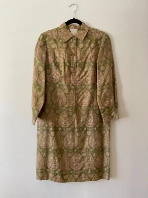 Vestido túnica retro MCM vintage años 60 boutique Swank 100 % seda verde y rosa Foto 1 de 4