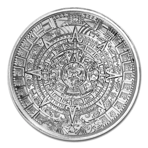 1 TROY OZ .999 FINE SILVER AZTEC CALANDER PYRAMID ROUND BU - Picture 1 of 3