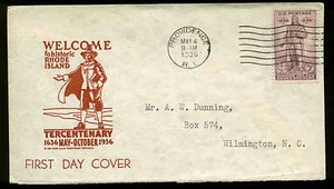 777 RHODE ISLAND FDC PROVIDENCE, RI PLANTY #P18 1st RI TERCENTINNARY COMMISSION - Picture 1 of 1