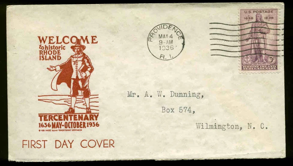 777 RHODE ISLAND FDC PROVIDENCE, RI PLANTY #P18 1st RI TERCENTINNARY COMMISSION - Image 1 of 1