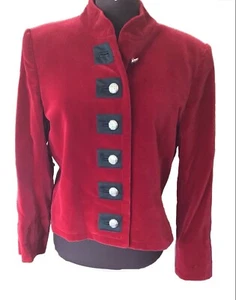 YVES SAINT LAURENT Rive Gauche 1991 YSL Sz M US Red Velvet Military Style Jacket - Picture 1 of 22