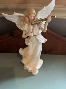 Angelo in porcellana smaltata bianca illuminato con violino 12” da collezione usato in ottime condizioni - Foto 1 di 5