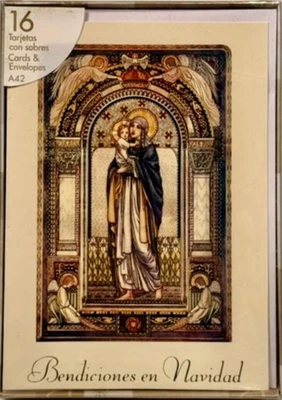 16 Vintage Christmas Cards & Envelopes, "Madonna and Child" with Spanish/English - Image 1 of 4
