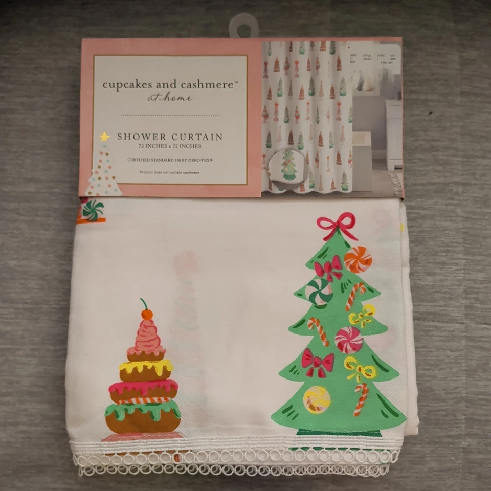 Новый кексы и кашемир Рождество конфеты дерево пончик душа занавеска пастель 72 x 72 - Изображение 1 из 4