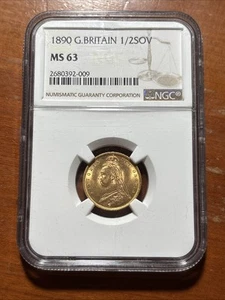 1890 Great Britain Gold 1/2 Sovereign - NGC MS63 - Picture 1 of 4