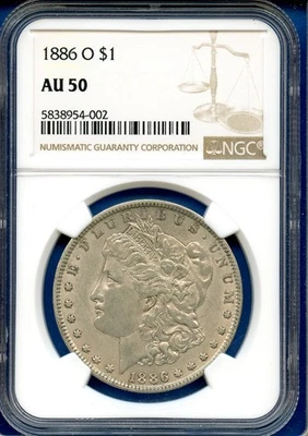 1886 O NGC AU50 Morgan Dollar $1 US Mint Silver Rare Key Date Coin 1886-O AU-50 - Image 1 of 3