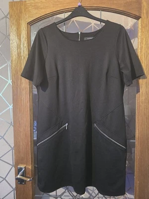 Evans Black Tunic Dress Round Neck Pocket Zip Effect Size 18 - Image 1 of 3