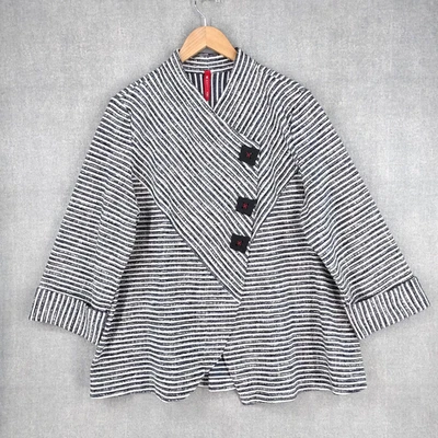 IC by Connie K Jacket 1X Black White Striped Lagenlook 3/4 Cuff Artsy Swing USA - Image 1 of 4