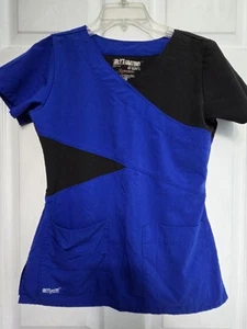 Grey's Anatomy Scrub Top size XS-Black & Royal Blue V-Neck-Chest 18.5"/L 25.5" - Picture 1 of 4