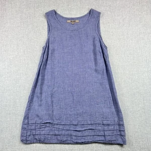 Flax 100% Linen Tank Dress Sleeveless Casual Blue Pleated Hem Women Size P Lagen - Picture 1 of 8