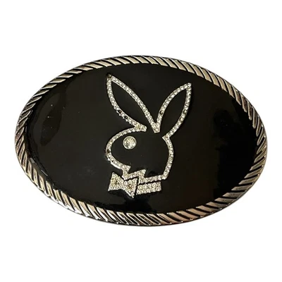 Hebilla de cinturón vintage Playboy Bunny ovalada negra  Foto 1 de 2