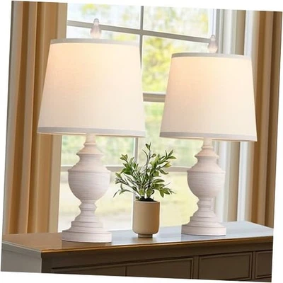  Juego de 2 Lámparas de Mesa Retro, Lámpara de Mesita de Noche para Dormitorio Rústico Granja Blanco Foto 1 de 4