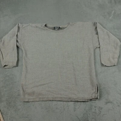 Eileen Fisher Top Womens 2 Brown Knit Linen Preppy Long Sleeve Chic - Imagem 1 de 4